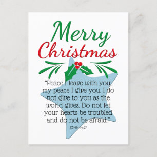 John 14:27 Merry Christmas Pastel Blue Star  Holiday Postcard