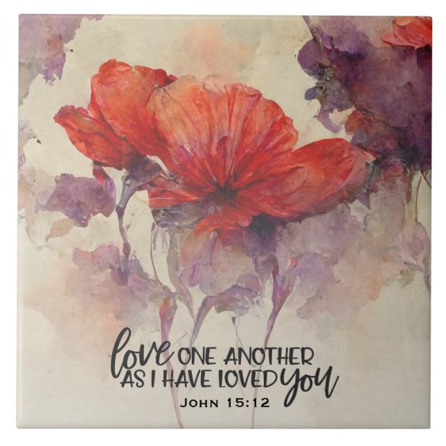 John 15:12 Love One Another Bible Verse Christian Tile (Front)