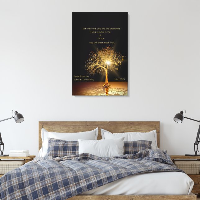 John 15:5 I am the vine. Golden Tree. Canvas Print (Insitu(Bedroom))