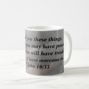 John 16:33 Bible Verse Print Clouds Background Coffee Mug