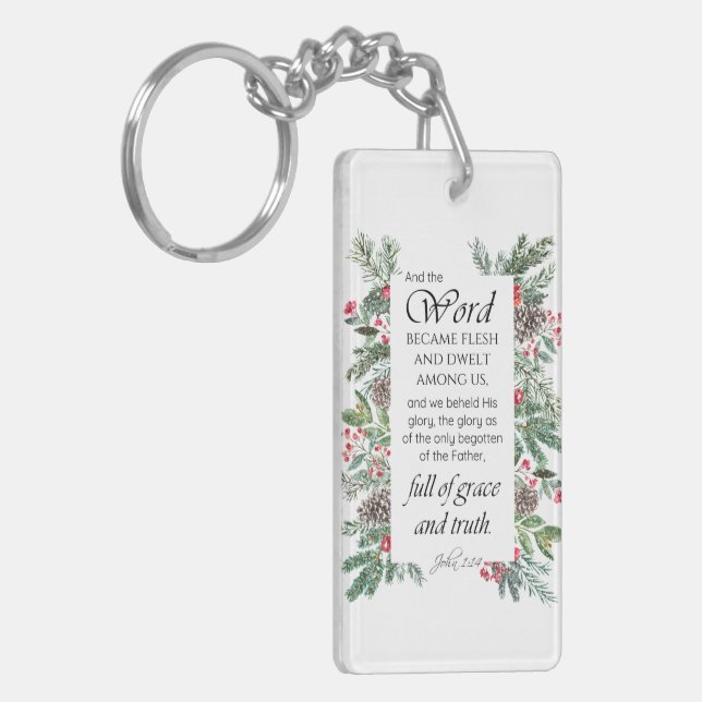 John 1:14 Christmas Bible Verse Keychain (Front Left)