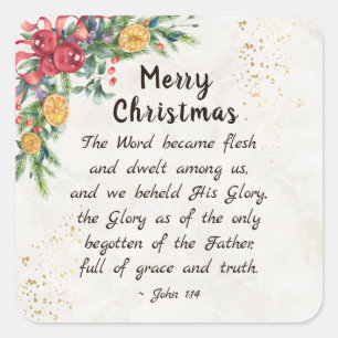 John 1:14 The Word became Flesh, Christmas Square Sticker