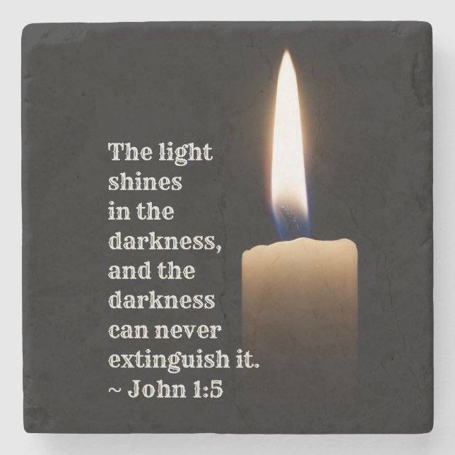John 1:5 The Light Shines in the Darkness Stone Coaster (Front)