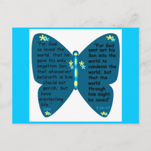 John 3: 16- 17 butterfly blue post card