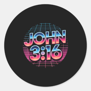 John 3_16 80s Retro Christian Faith Design  Classic Round Sticker