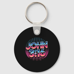 John 3_16 80s Retro Christian Faith Design  Keychain
