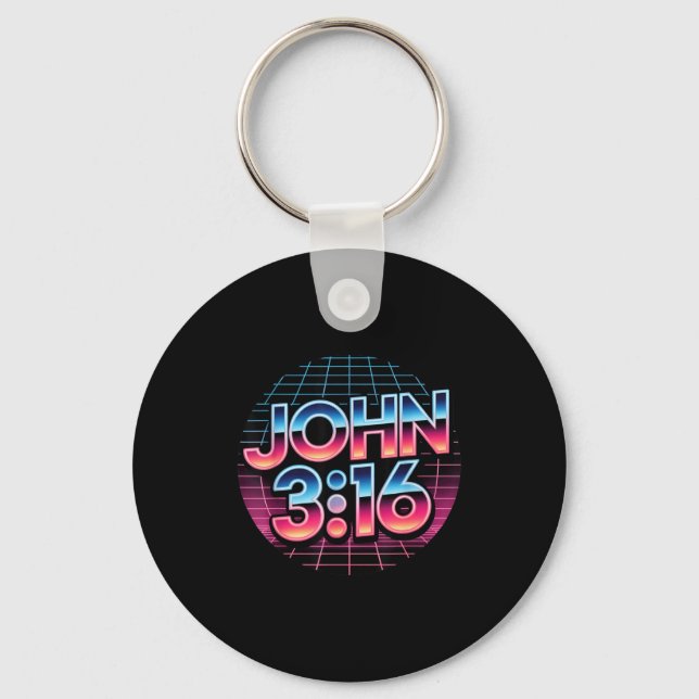 John 3_16 80s Retro Christian Faith Design  Keychain (Front)