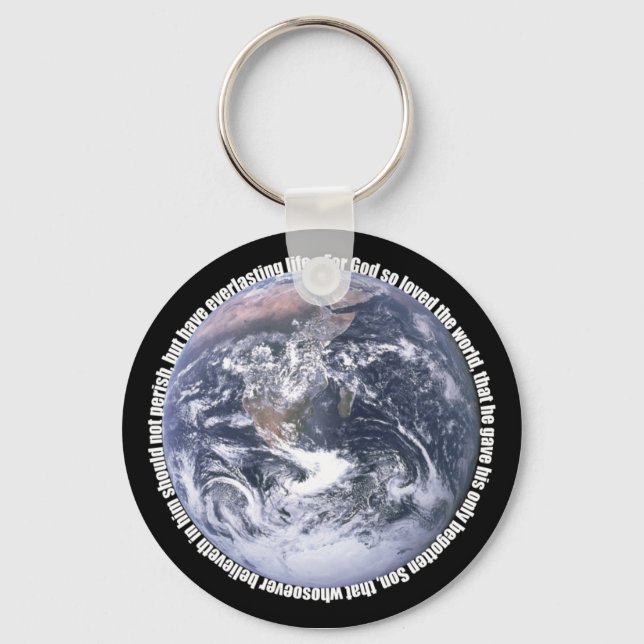 John 3:16 around Earth Keychain (Front)