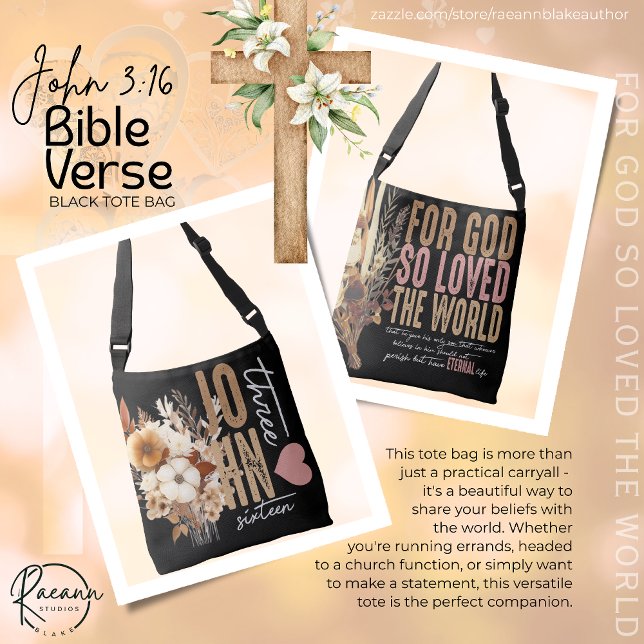 John 3:16 Bible Verse Black Tote Bag (Creator Uploaded)