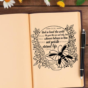 John 3:16 Bible Verse Floral Light Bulb Rubber Stamp