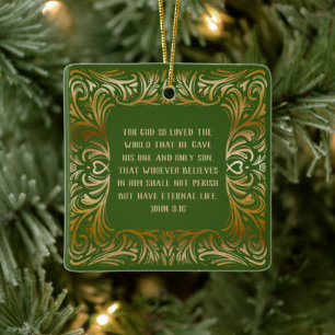John 3:16 Bible Verse Green Custom Christmas Ceramic Ornament