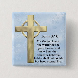 John 3:16 (blue) 2 inch square button