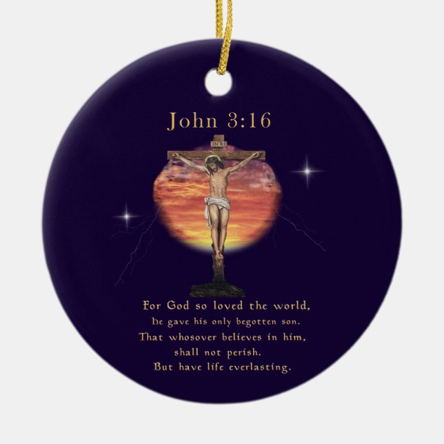 John 3:16 ceramic ornament (Front)