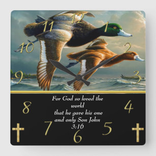 John 3:16 Christian Faith cross with ducks  Square Wall Clock