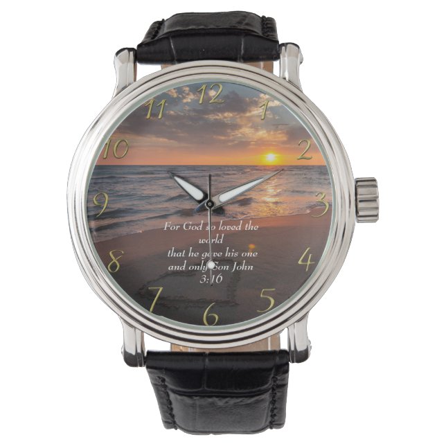 John 3:16 Christian Faith ocean with a sunset  Watch (Front)