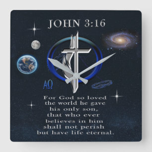 John 3:16 Christian Square Wall Clock