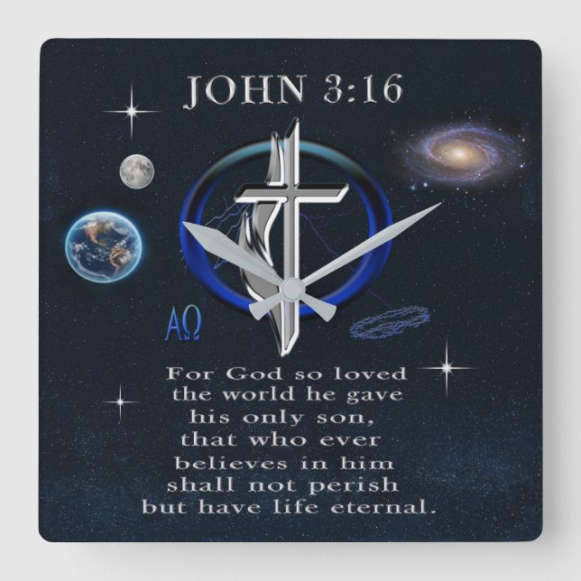 John 3:16 Christian  Square Wall Clock (Front)