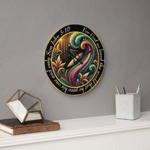 John 3:16 Christian Surfer Ride A Magnificent Wave Large Clock