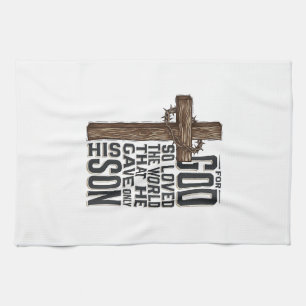 John 3_16 Cross Vintage Engraving Christian Design Kitchen Towel