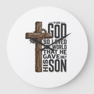John 3_16 Cross Vintage Engraving Christian Design Large Clock