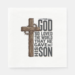 John 3_16 Cross Vintage Engraving Christian Design Napkin