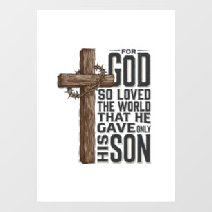 John 3_16 Cross Vintage Engraving Christian Design Window Cling
