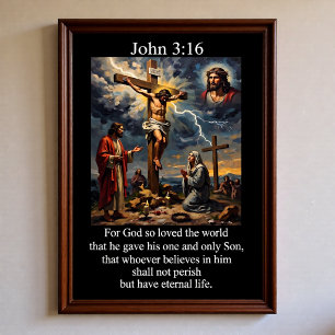 John 3:16 Crucifixion Calvary Hill Lightning Bolt  Poster