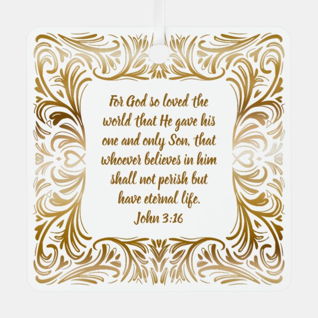 John 3:16 Custom Name Golden Unique Christmas  Metal Ornament (Front)