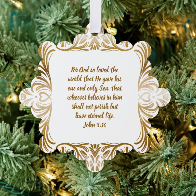 John 3:16 Custom Name Golden Unique Christmas  Ornament Card (Insitu (Tree))