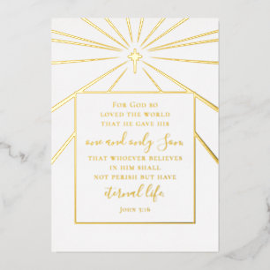John 3:16 Custom Religious Church Christmas Gold   Foil Holiday Card