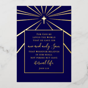 John 3:16 Custom Text Christian Christmas Gold   Foil Holiday Card