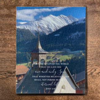 John 3:16 Custom Text | Swiss Alps Original Photo Jigsaw Puzzle