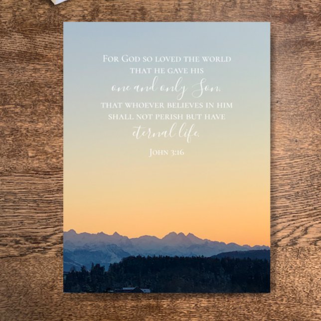 John 3:16 Custom Text | Swiss Alps Original Photo Postcard (John 3:16 Christian Bible scripture. Custom text on original Alps sunset photograph postcard.
)
