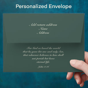 John 3:16 Elegant Sage Green Custom Christmas Card Envelope