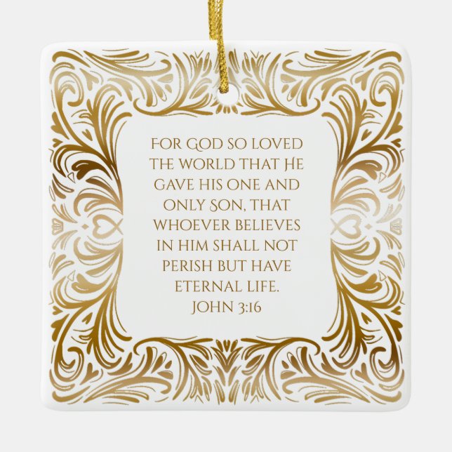 John 3:16 For God So Loved - Elegant Christmas   Ceramic Ornament (Front)