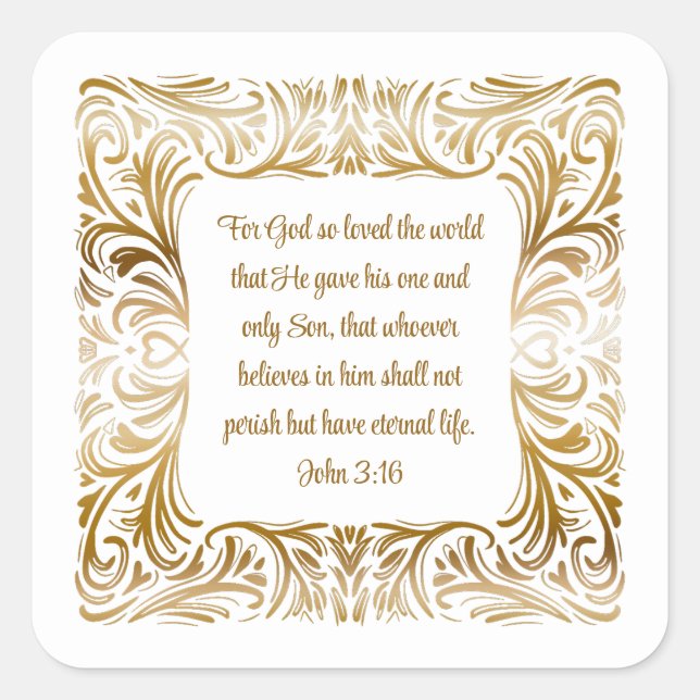 John 3:16 For God So Loved | Elegant Christmas  Square Sticker (Front)