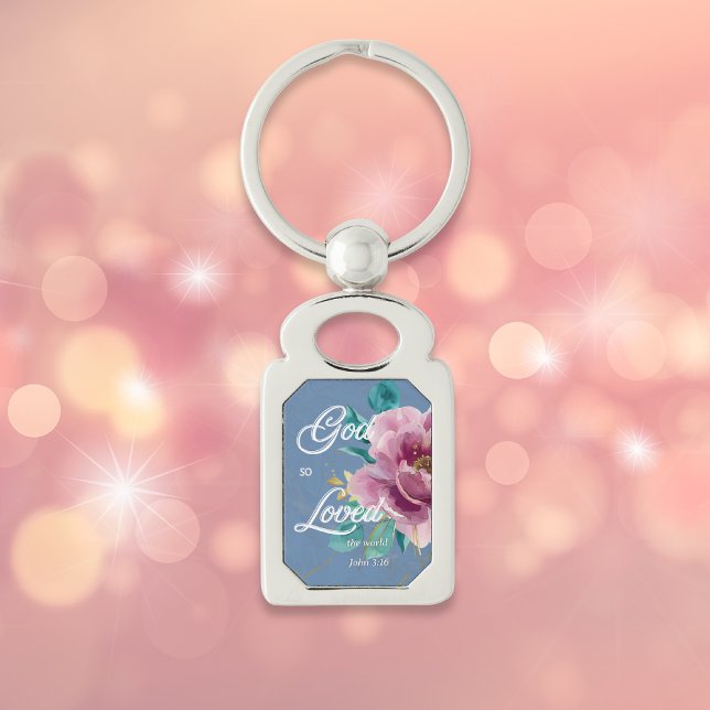 John 3:16 God so Loved Pink Floral Christian Keychain (Creator Uploaded)