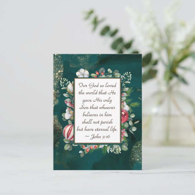John 3:16 God so Loved the World Bible Christmas Postcard (Standing Front)