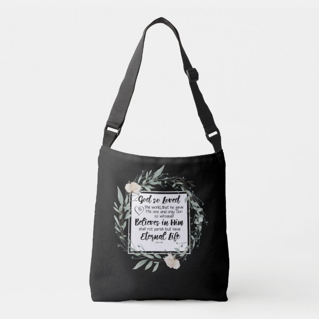 John 3:16 God so Loved the World Bible Verse Crossbody Bag (Front)