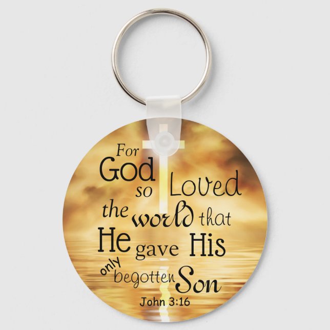 John 3:16 God So Loved the World Bible Verse   Key Keychain (Front)