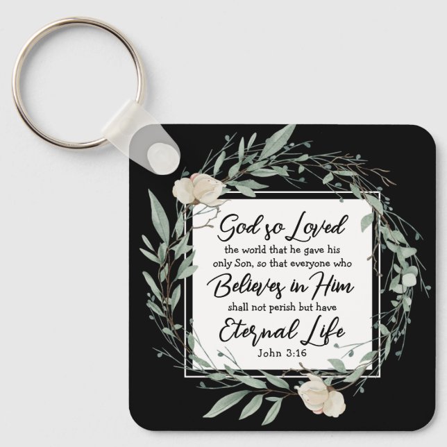 John 3:16 God so Loved the World Bible Verse Keychain (Front)