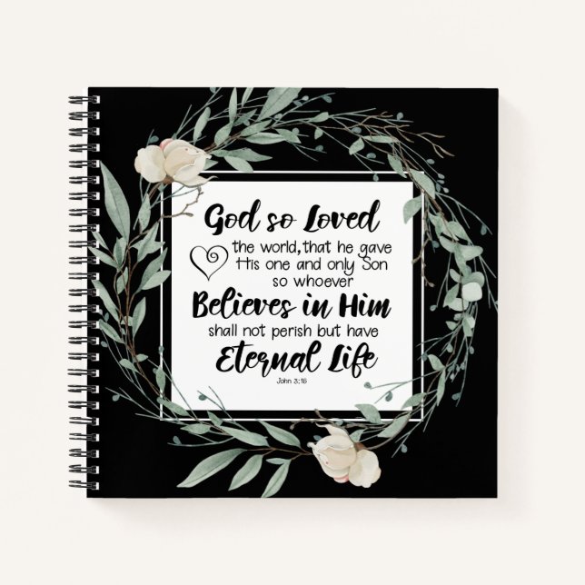 John 3:16 God so Loved the World Bible Verse Notebook (Front)