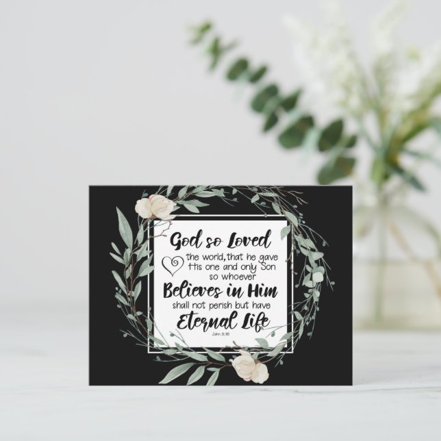John 3:16 God so Loved the World Bible Verse Postcard (Standing Front)