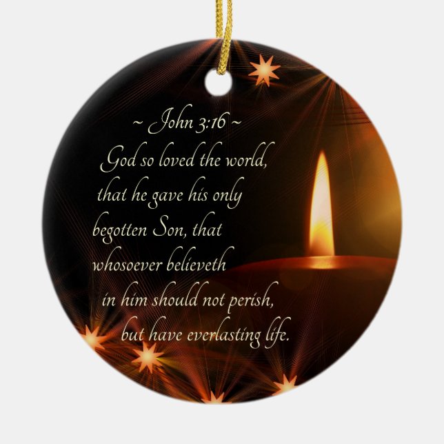 John 3:16 God so loved the world, Christmas Bible Ceramic Ornament (Front)