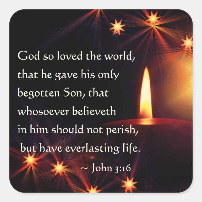 John 3:16 God so loved the world, Christmas Candle Square Sticker (Front)