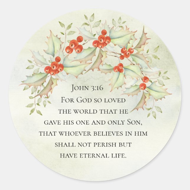 John 3:16 God so Loved the World, Christmas Classic Round Sticker (Front)