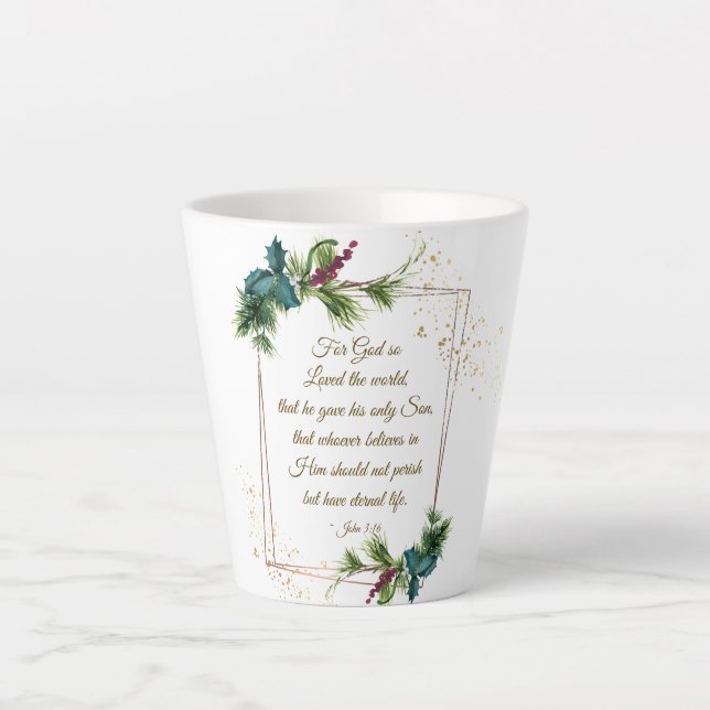 John 3:16 God so Loved the World Christmas Latte Mug (Front)