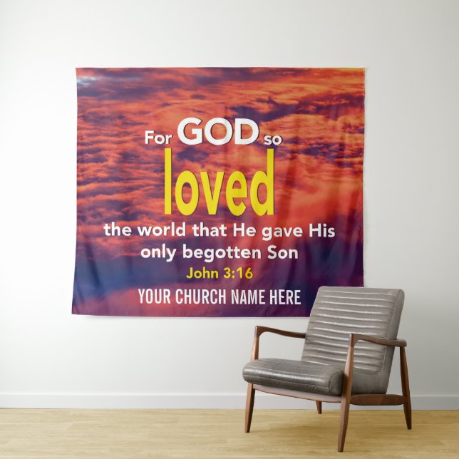 John 3:16 GOD SO LOVED THE WORLD Church Tapestry (In Situ (Horizontal))