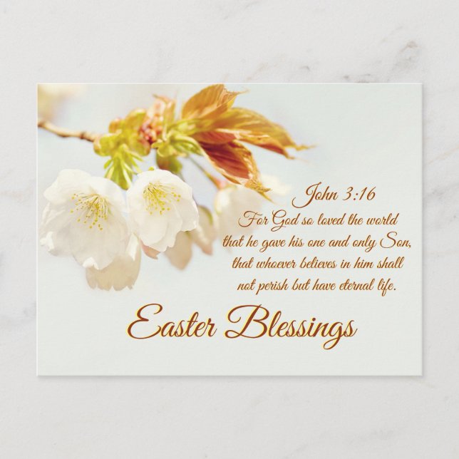 John 3:16 God so loved the world, Easter Blessings Holiday Postcard (Front)