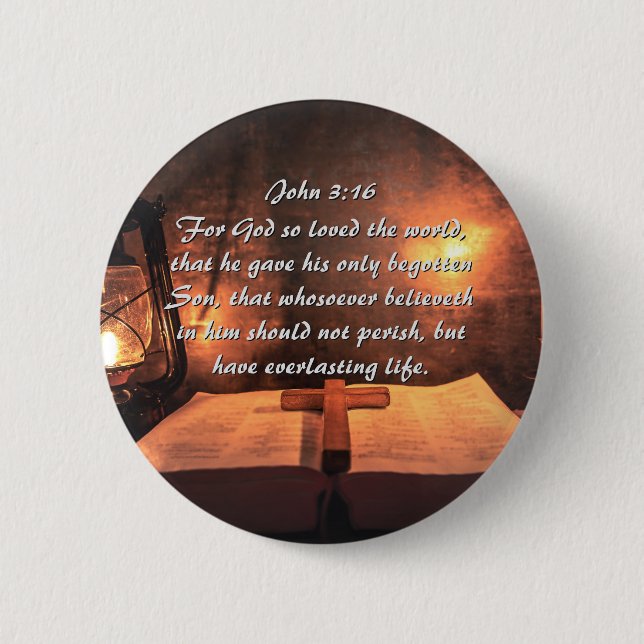 John 3:16 God so loved the world, lantern 2 Inch Round Button (Front)